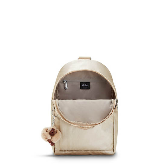 Klynn Metallic Sling Backpack, Starry Gold Metallic, large Klynn Metallic Sling Backpack, Starry Gold Metallic, large