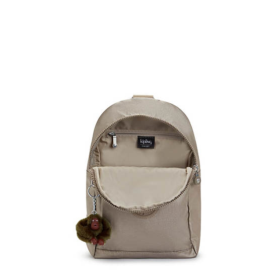 Klynn Metallic Sling Backpack, Metallic Pewter, large