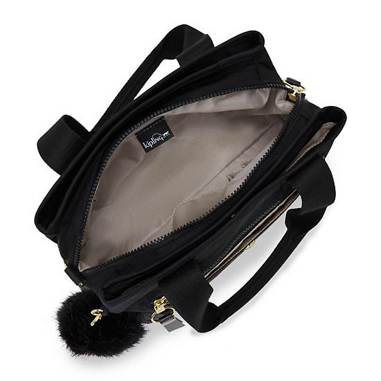Tensi Shoulder Bag, Jet Black Satin, large