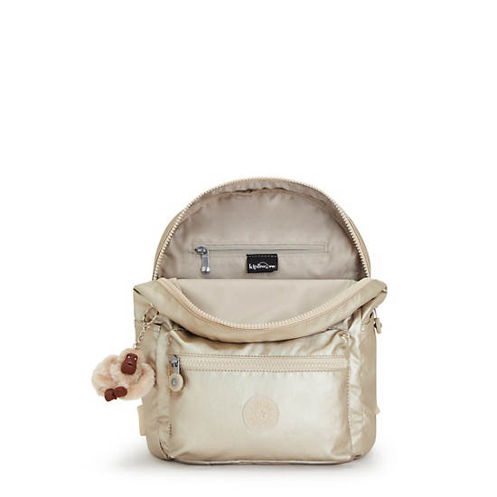 Ezra Small Metallic Backpack, Starry Gold Metallic, large