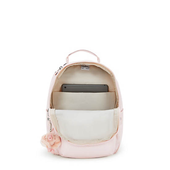 Seoul Small Metallic Tablet Backpack, Pink Shine, large