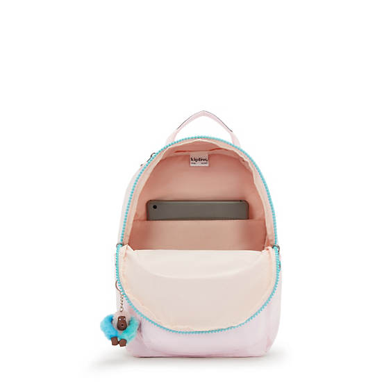 Seoul Small Metallic Tablet Backpack, Sea Pink Metallic, large