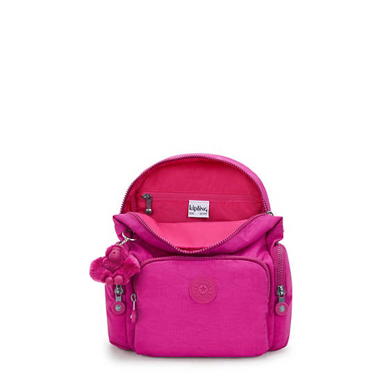 City Zip Mini Backpack, Glowing Fuchsia, large