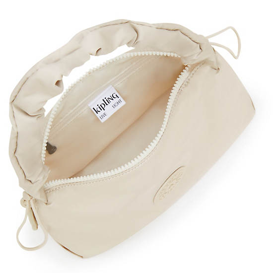 Eleni Smooth Satin Shoulder Bag, Simply Beige, large