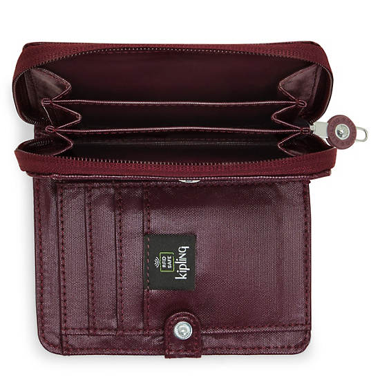 Money Love Metallic Small Wallet, Burgundy Lacquer, large