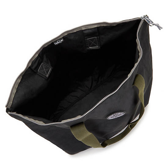 Davian Packable Tote Bag, Black Green, large Davian Packable Tote Bag, Black Green, large