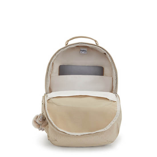 Seoul Large Printed 15" Laptop Backpack, Sign Beige Emb, large