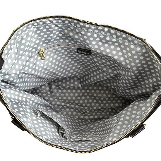 Leah Tote Bag, Black Patent Combo, large