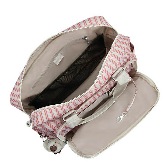 Alanna Printed Diaper Bag, Strawberry Pink Tonal Zipper, large