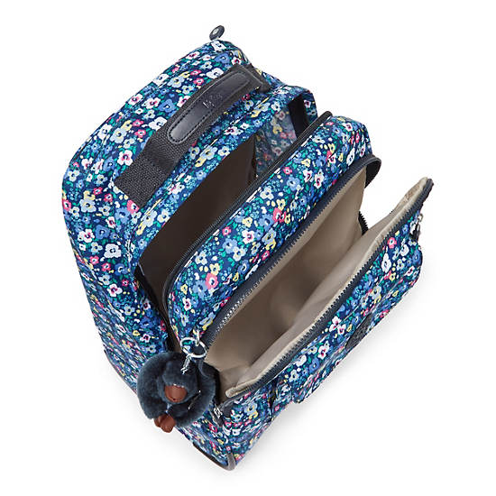 Sanaa Large Printed Rolling Backpack, Black Blue Beige, large