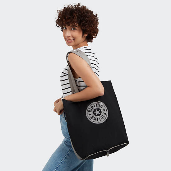 Hip Hurray Packable Tote Bag, Black Grey, large