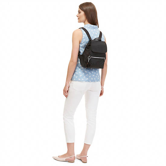 Ella Small Drawstring Backpack, Black, large