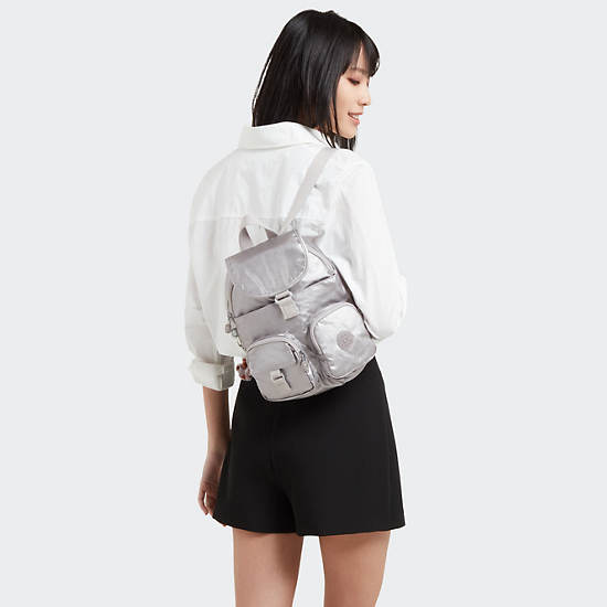 Lovebug Small Metallic Backpack, Smooth Silver Metallic, large