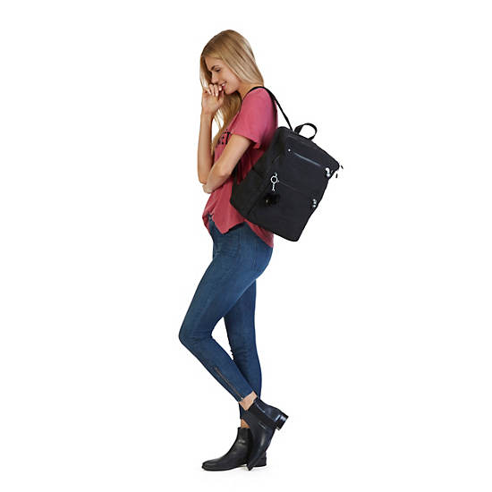 Caity Medium Printed Backpack, Black Red Block, large