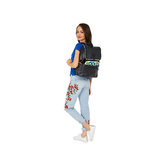 Aliz Metallic Laptop Backpack and Removable Tablet Case, Black Rose, large