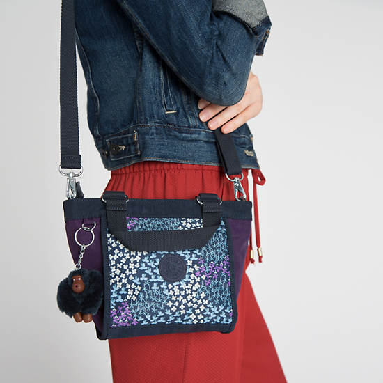 New Shopper Printed Mini Bag, Blue Red Silver Block, large