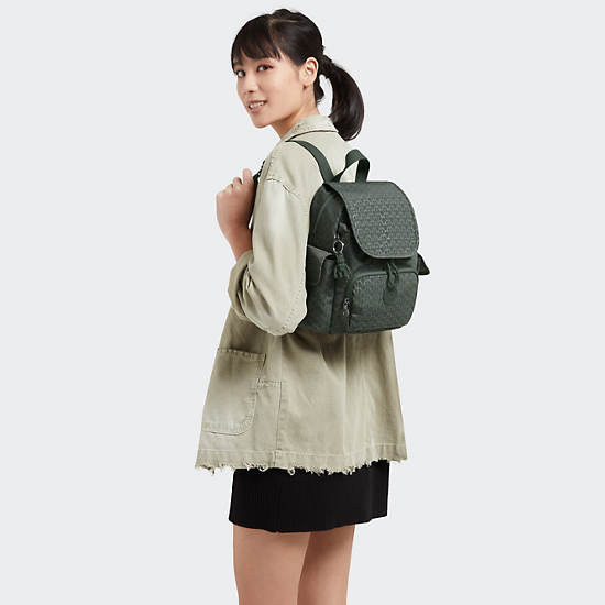 City Pack Mini Printed Backpack, Signature Green Embossed, large