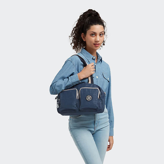 Cool Defea Printed Shoulder Bag, Endless Blue Embossed, large