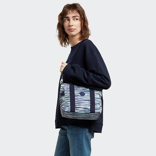 Asseni Mini Printed Tote Bag, Brush Stripes, large