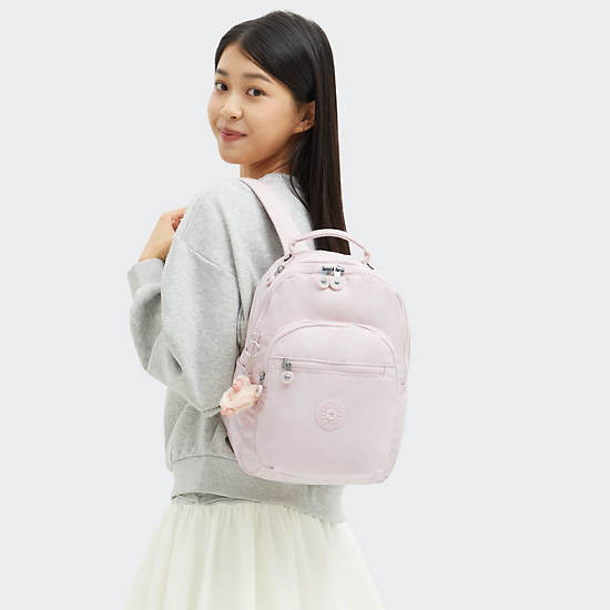 Seoul Small Metallic Tablet Backpack, Pink Shine, large