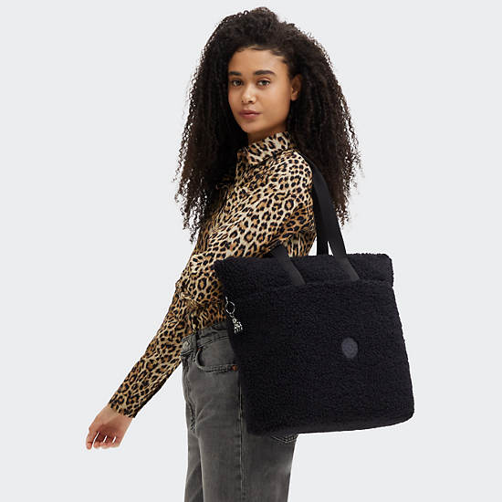 Glynn Sherpa Tote Bag, Black Fuzz, large