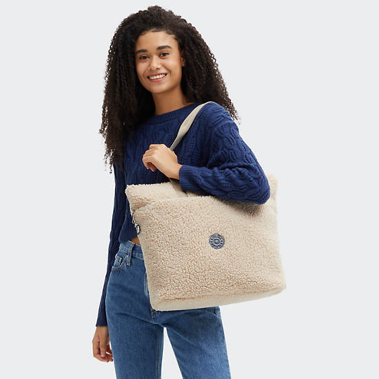 Glynn Sherpa Tote Bag, Natural Fuzz, large