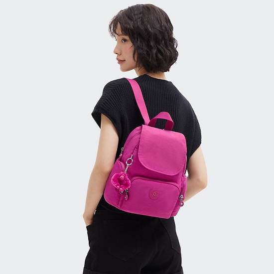 City Zip Mini Backpack, Glowing Fuchsia, large