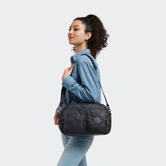 Cool Defea Shoulder Bag, Black Camo Embossed, large