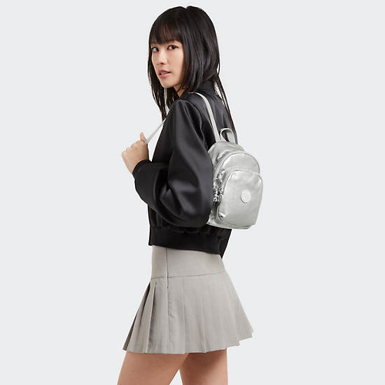 New Delia Compact Metallic Backpack, Bright Metallic, large
