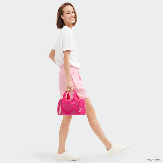 Barbie Iconic Medium Hand Bag Purse Black Pink Woman Canvas Turn