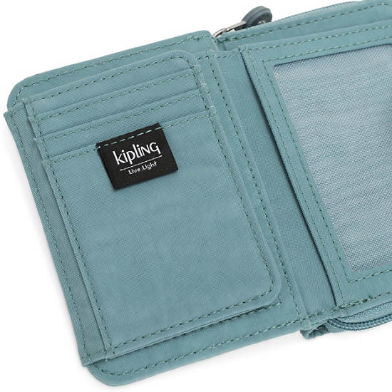 New Money Small Credit Card Wallet, Peacock Teal Stripe, large