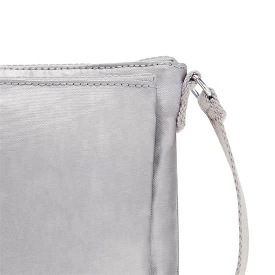 Mikaela Metallic Crossbody Bag, Smooth Silver Metallic, large