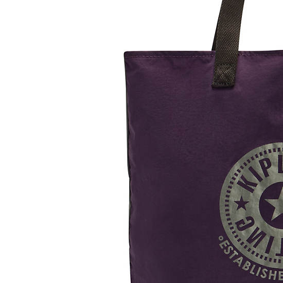 Hip Hurray Packable Tote Bag, Deep Purple Block, large Hip Hurray Packable Tote Bag, Deep Purple Block, large