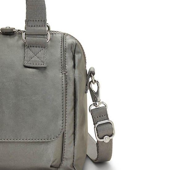 Zeva Metallic Handbag, Moon Grey Metallic, large