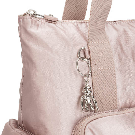 Alvy 2-in-1 Convertible Tote Bag Metallic Backpack, Metallic Rose, large