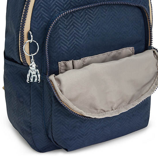 Seoul Small Printed Tablet Backpack, Endless Blue Embossed, large