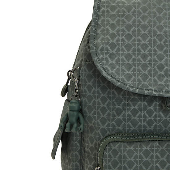 City Pack Small Printed Backpack, Signature Green Embossed, large