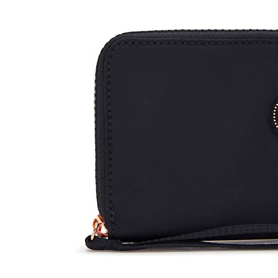 Alia Wristlet Wallet, Black Sateen, large