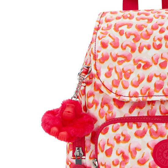 City Zip Mini Printed Backpack, Pink Cheetah, large
