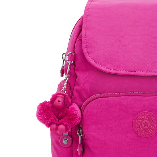 City Zip Mini Backpack, Glowing Fuchsia, large