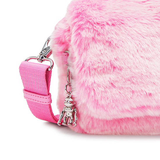 Aras Furry Shoulder Bag, Valentine Pink, large