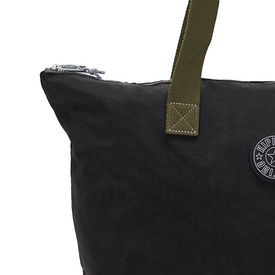 Davian Packable Tote Bag, Black Green, large Davian Packable Tote Bag, Black Green, large