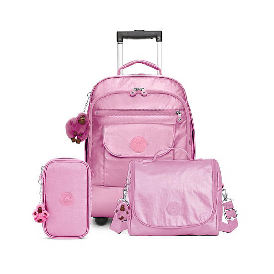 Sanaa Large Metallic Rolling Backpack, Prom Pink Metallic, large