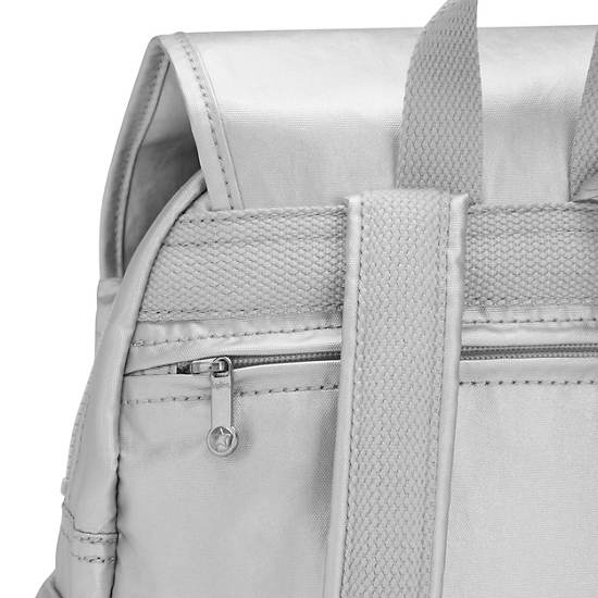 City Pack Metallic Backpack, Bright Silver, large