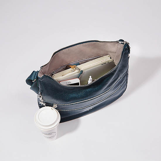 Bridget Metallic Handbag, Deep Sky Blue C, large