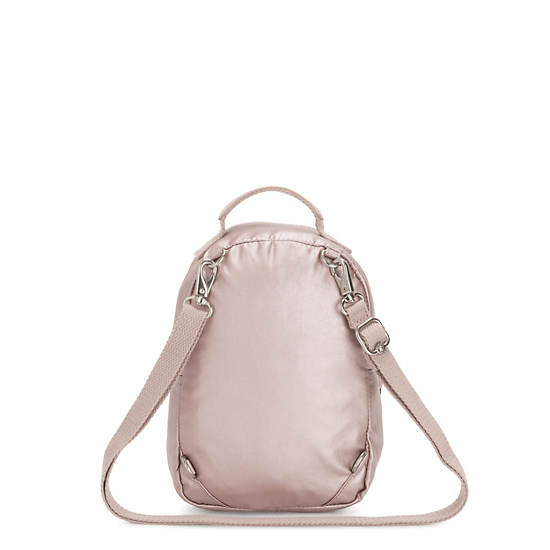 Alber 3-in-1 Convertible Mini Bag Metallic Backpack, Metallic Rose, large