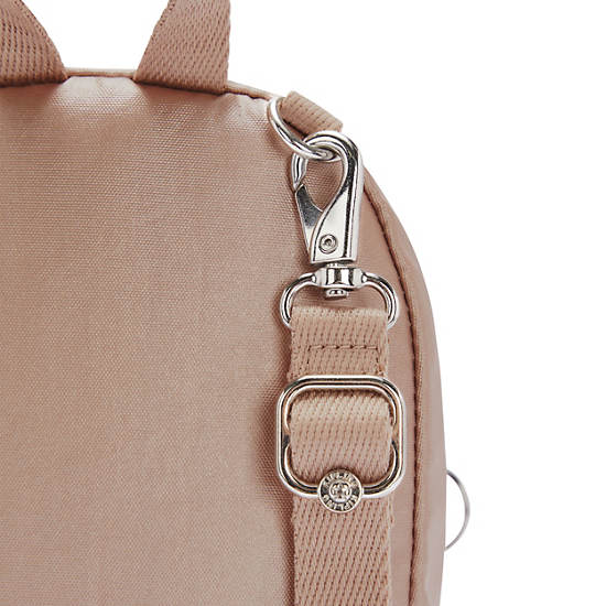 Delia Compact Metallic Convertible Backpack, Rose Gold Metallic, large