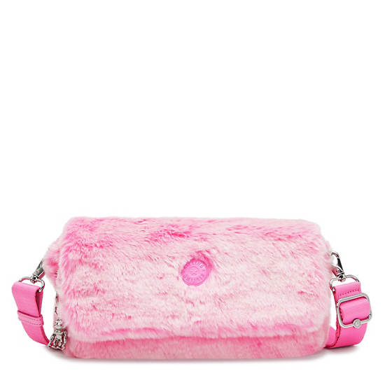 Aras Furry Shoulder Bag, Valentine Pink, large