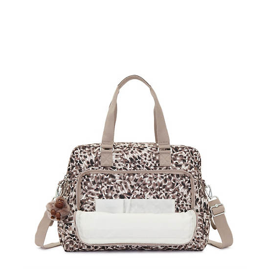 Alanna Printed Diaper Bag, Leopard Feathers, large