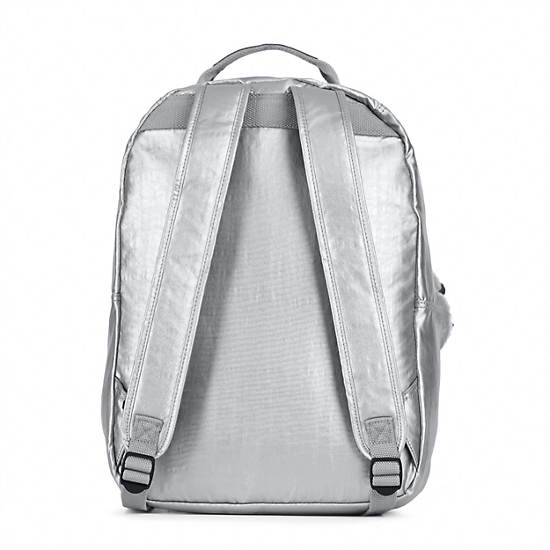 Seoul Large Metallic Laptop Backpack, Platinum Metallic, large